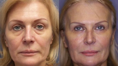 Photo taken after 1, & 5 years of treatment. Rejuvenation with Phototherapy, BBL, Botox, Voluma and Sculptra over the span of 5 years, After the first year.
Age: 50-55